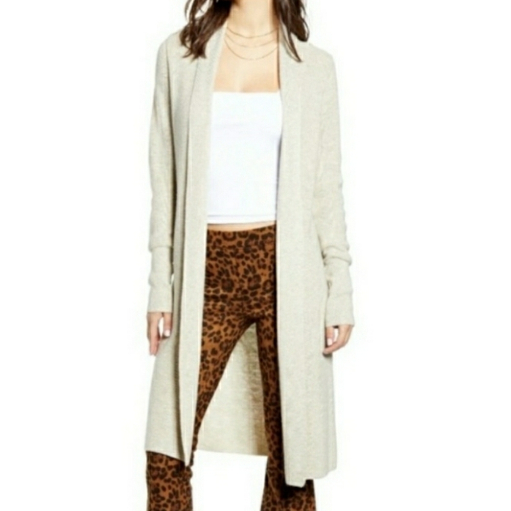 Leith Long Soft Knit Cream Duster Cardigan, Size XS